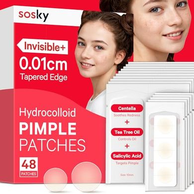 Sosky Invisible Hydrocolloid Acne Patches (48 count) with Salicylic Acid
