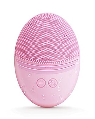 EZBASICS Silicone Facial Cleansing Brush: Waterproof, Sonic, 5 Speeds, Inductive Charge (Pink)
