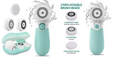 Electric Facial Cleansing & Exfoliating Brush with 3 Heads & 2 Speeds
