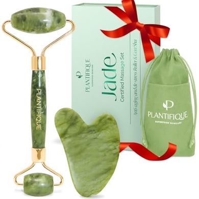 Plantifique Jade Roller & Gua Sha Set for Facial Skincare
