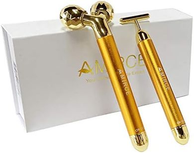 Amirce 3D Golden Electric & T-Shape Facial Massager Roller Kit
