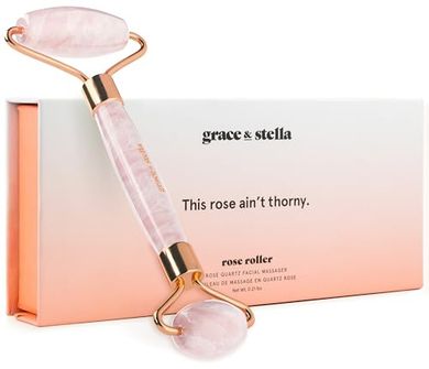 Grace & Stella Rose Quartz Facial Roller for Lymphatic Drainage
