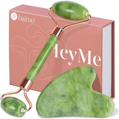 IcyMe Gua Sha & Jade Roller Set: Reduce Puffiness & Redness
