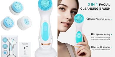 3-in-1 Waterproof Rechargeable Facial Cleansing Brush (Blue)
